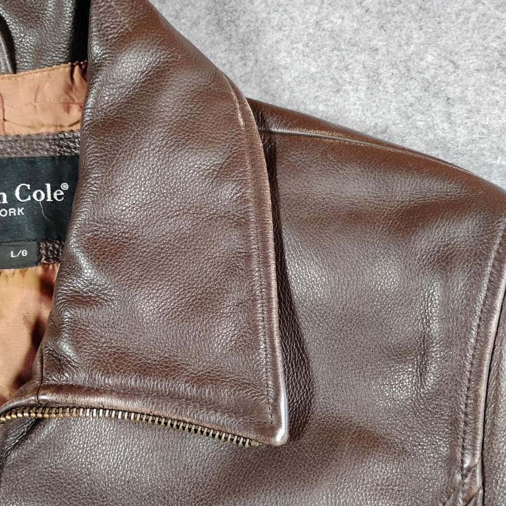 Kenneth Cole New York Womens Brown Leather Full Zip Moto Jacket Size Large L - Picture 4 of 15